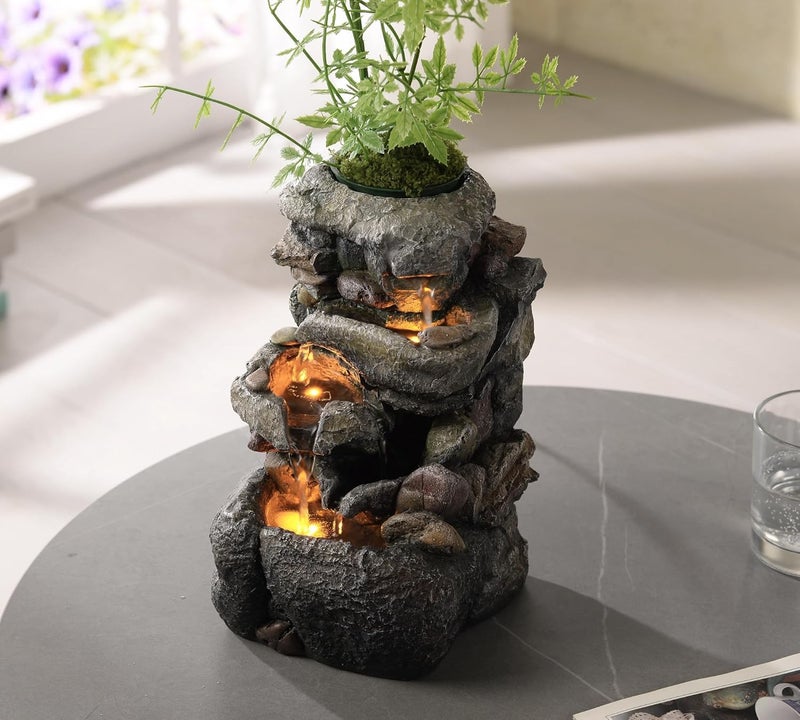 Tolevoit Tabletop Water Fountain with LED Lighting for Indoor Decor and Ambiance Relaxation Soothing Sound Waterfall Indoor Zen Relaxation for Office Home Decorations Growing Plants by Yourself - Image 3